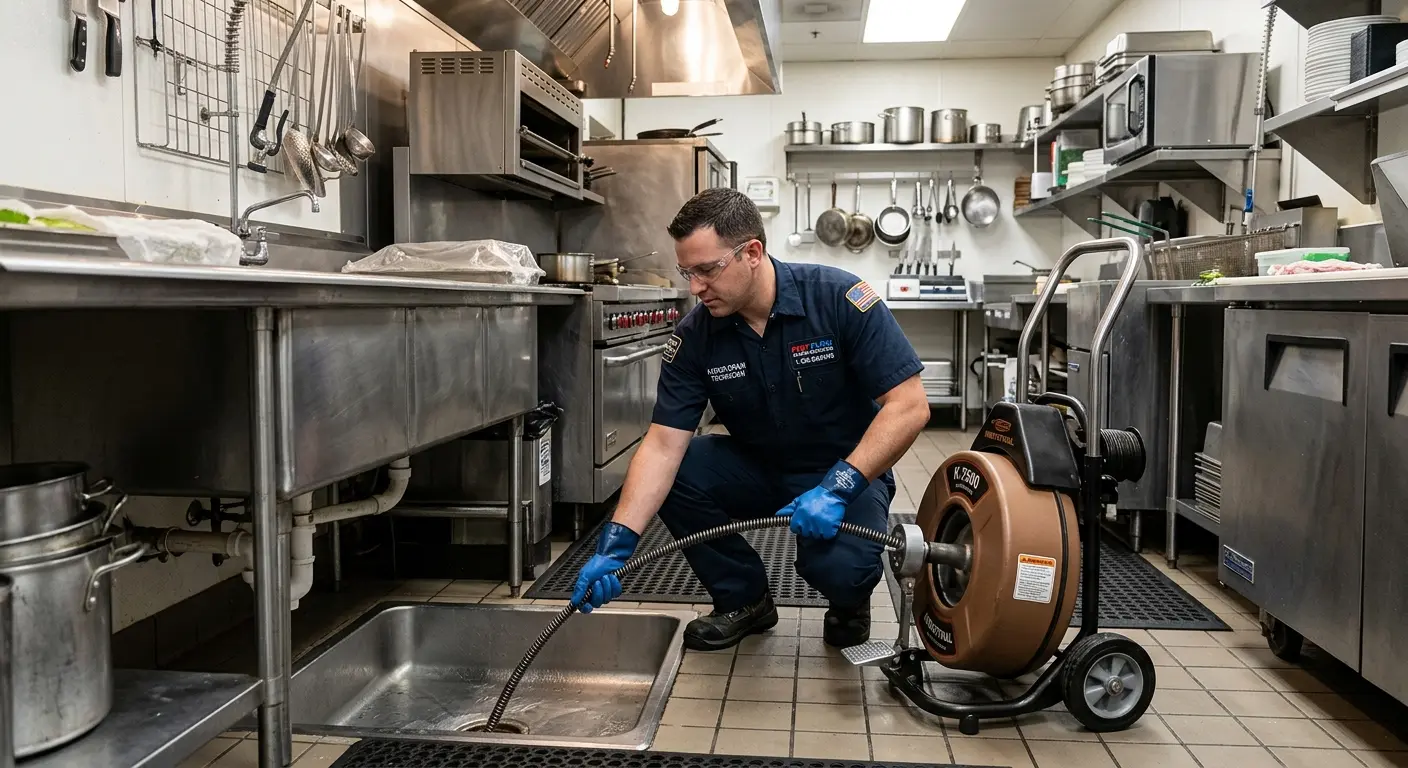 Commercial drain cleaning service in a restaurant kitchen in Fort Atkinson
