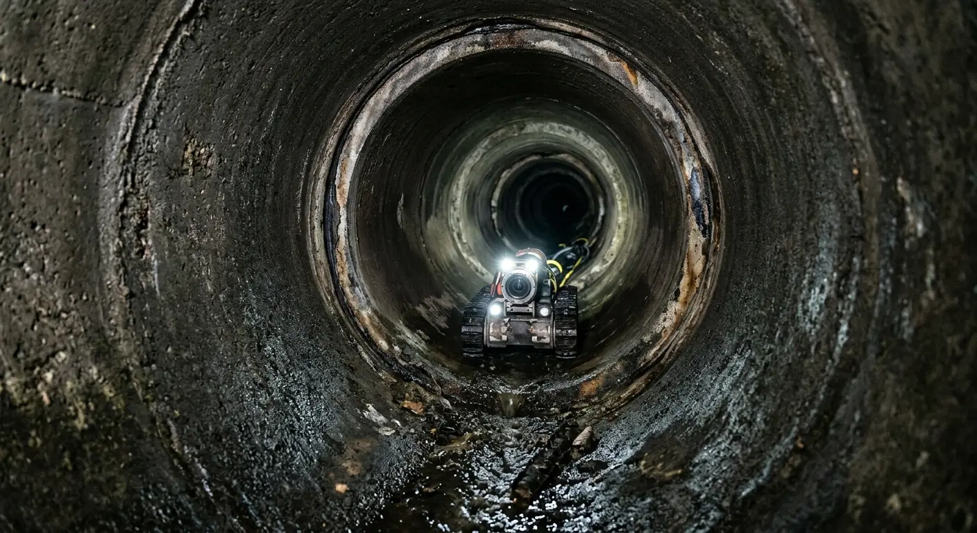 Robotic sewer camera inspecting pipe interior for Drain Snake Service in Fort Atkinson