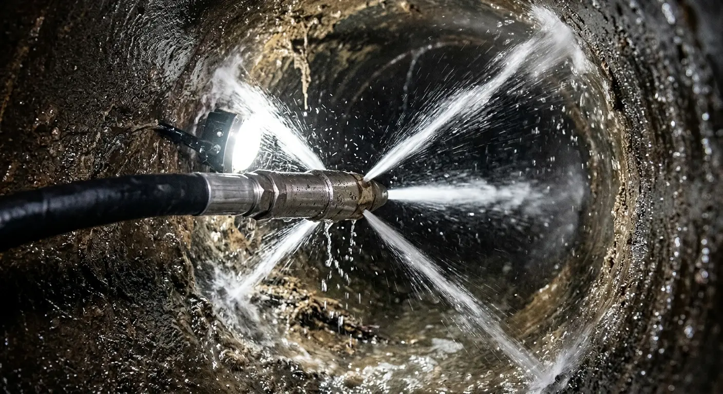 High-pressure hydro jetting nozzle cleaning sewer pipe for Storm Drain Cleaning in Fort Atkinson